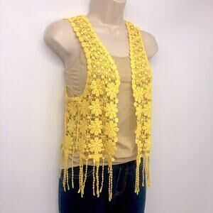 Accessories Yellow Crochet Daisy Fringe Vest